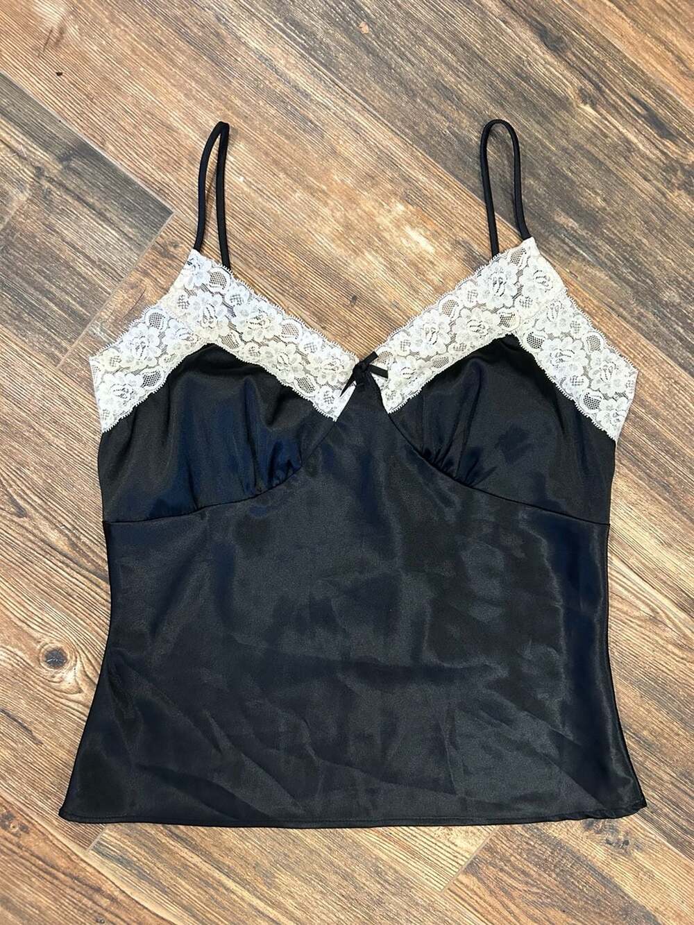 Forever 21 Black and White Lace Trim Cami Tank Top Size L
